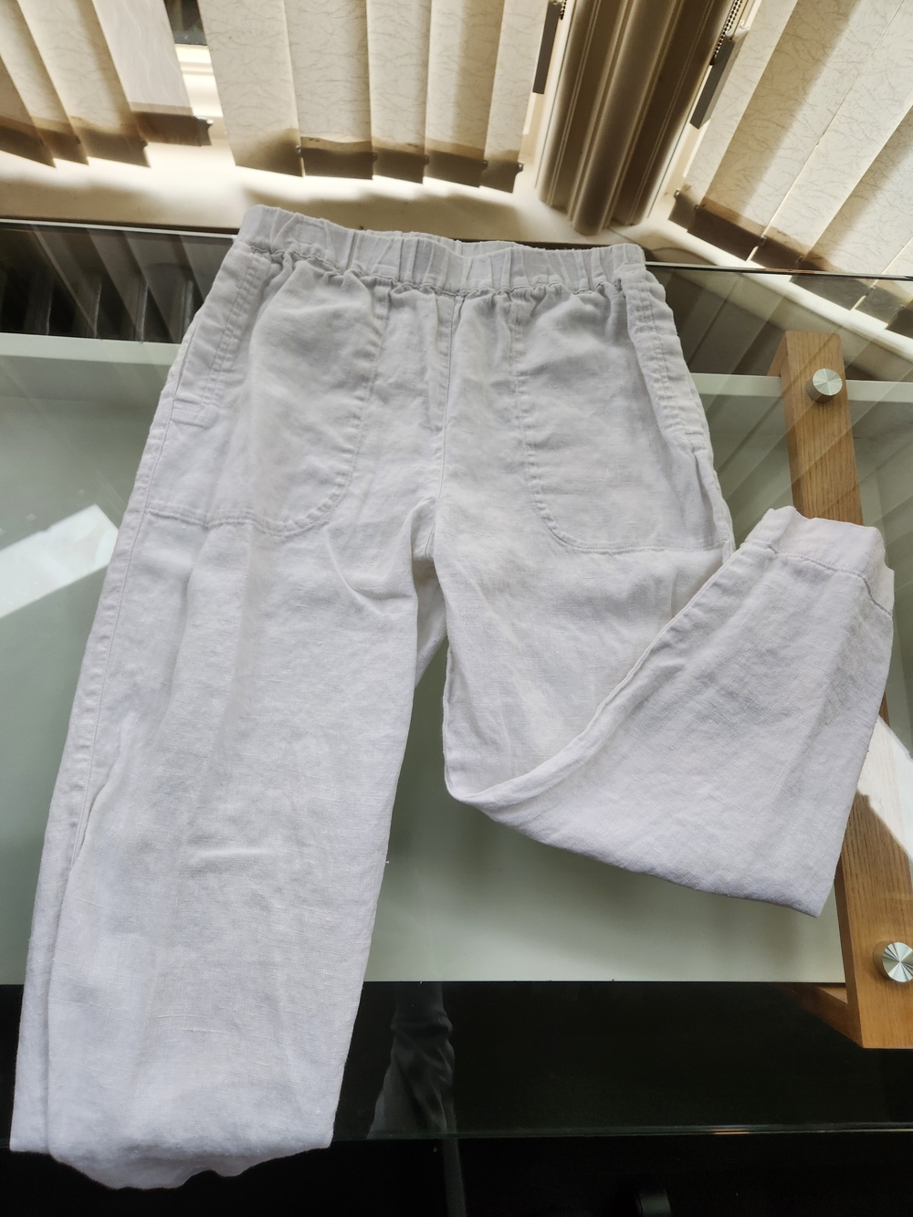 Chico's White Elastic-Waist Linen-Blend Joggers